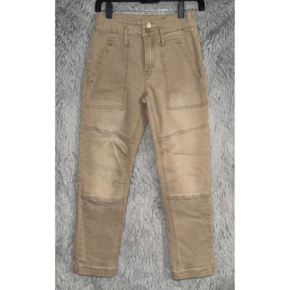 Dollhouse Tan Cargo Style Cropped Pants Women's Size 26 Moto Knee Seam